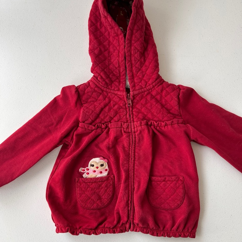 Gymboree 2/3t red owl zip up hooded sweater